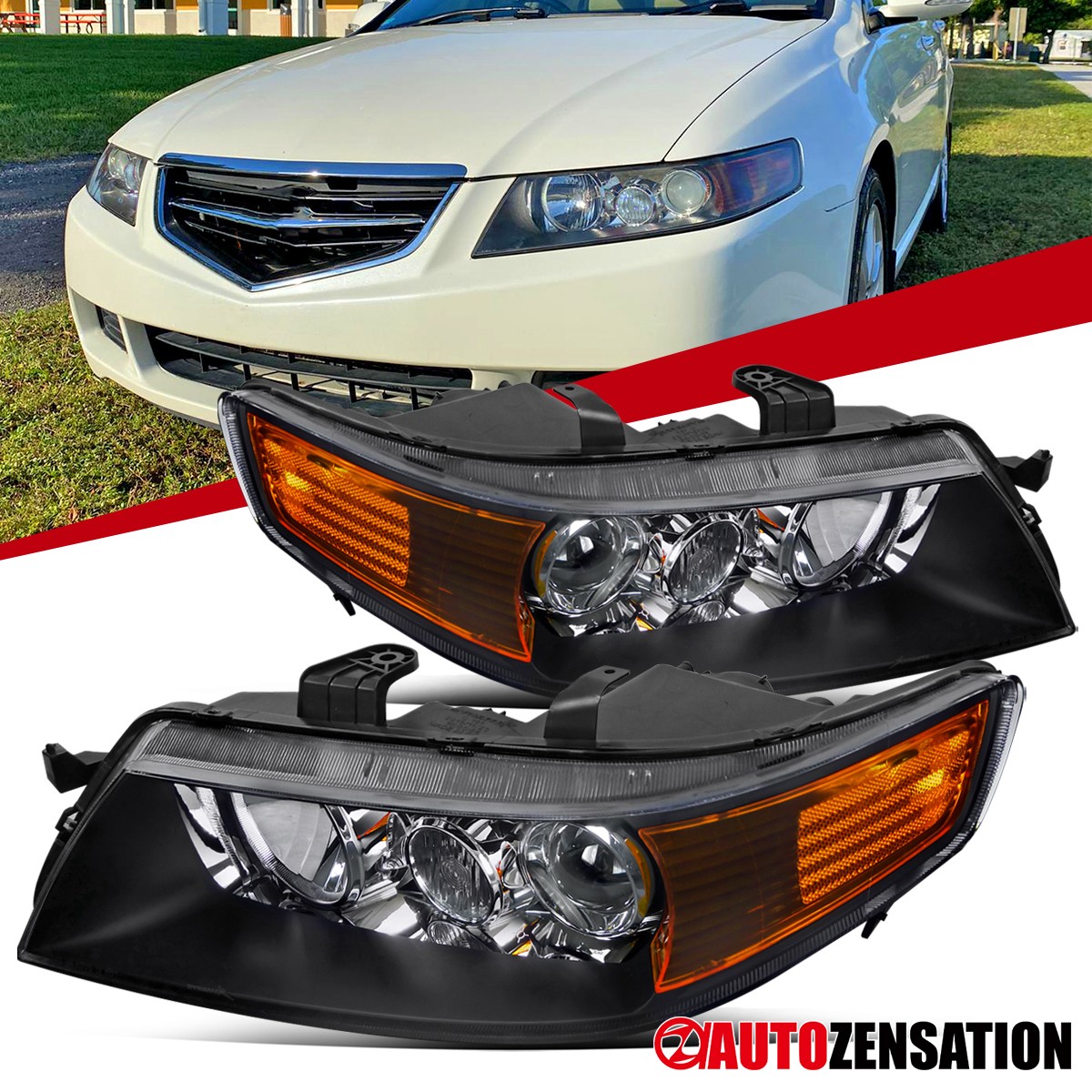 Fit 2004-2005 Acura TSX Black HID Projector Headlights Lamps Left+Right 04-05