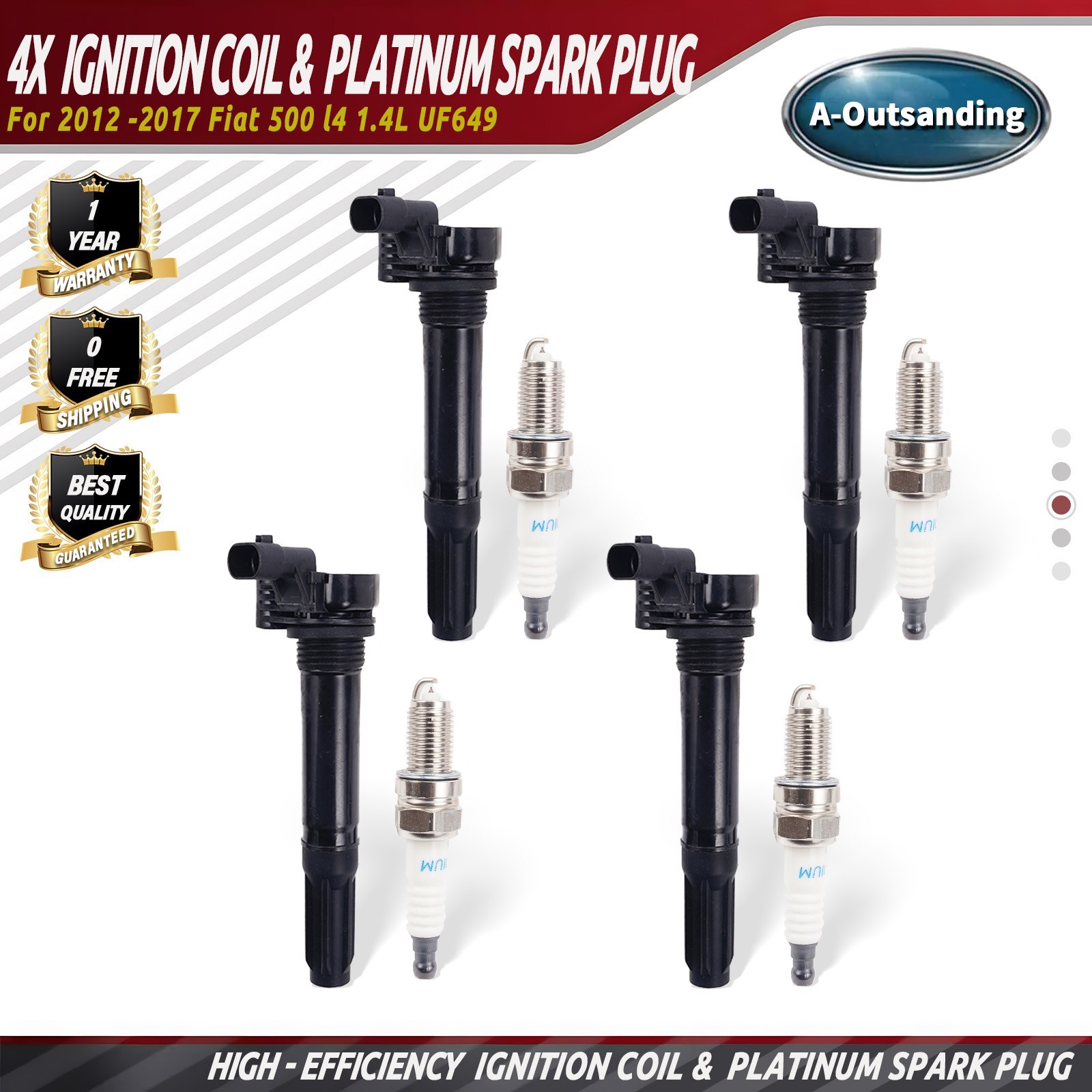 4X  Ignition Coil & 4X Iridium Spark Plug For 2012-2017 Fiat 500 1.4L UF649