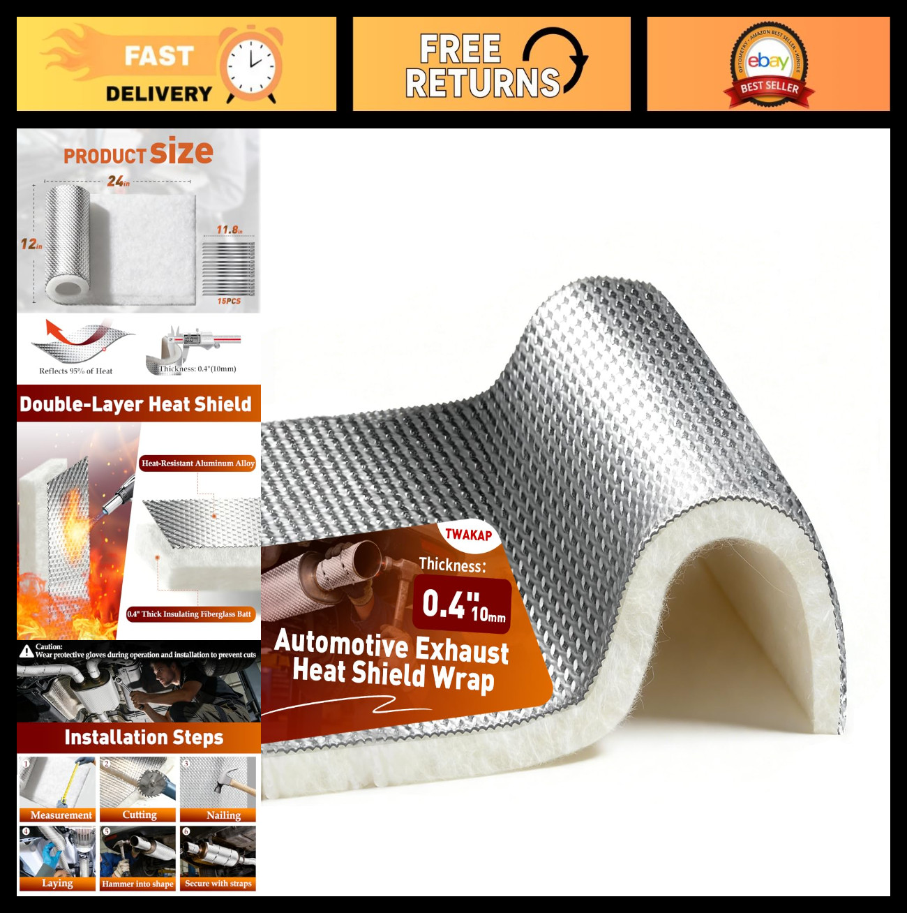 High-Temp Exhaust Heat Shield Wrap 12 High-Temp Exhaust Heat Shield Wrap 12