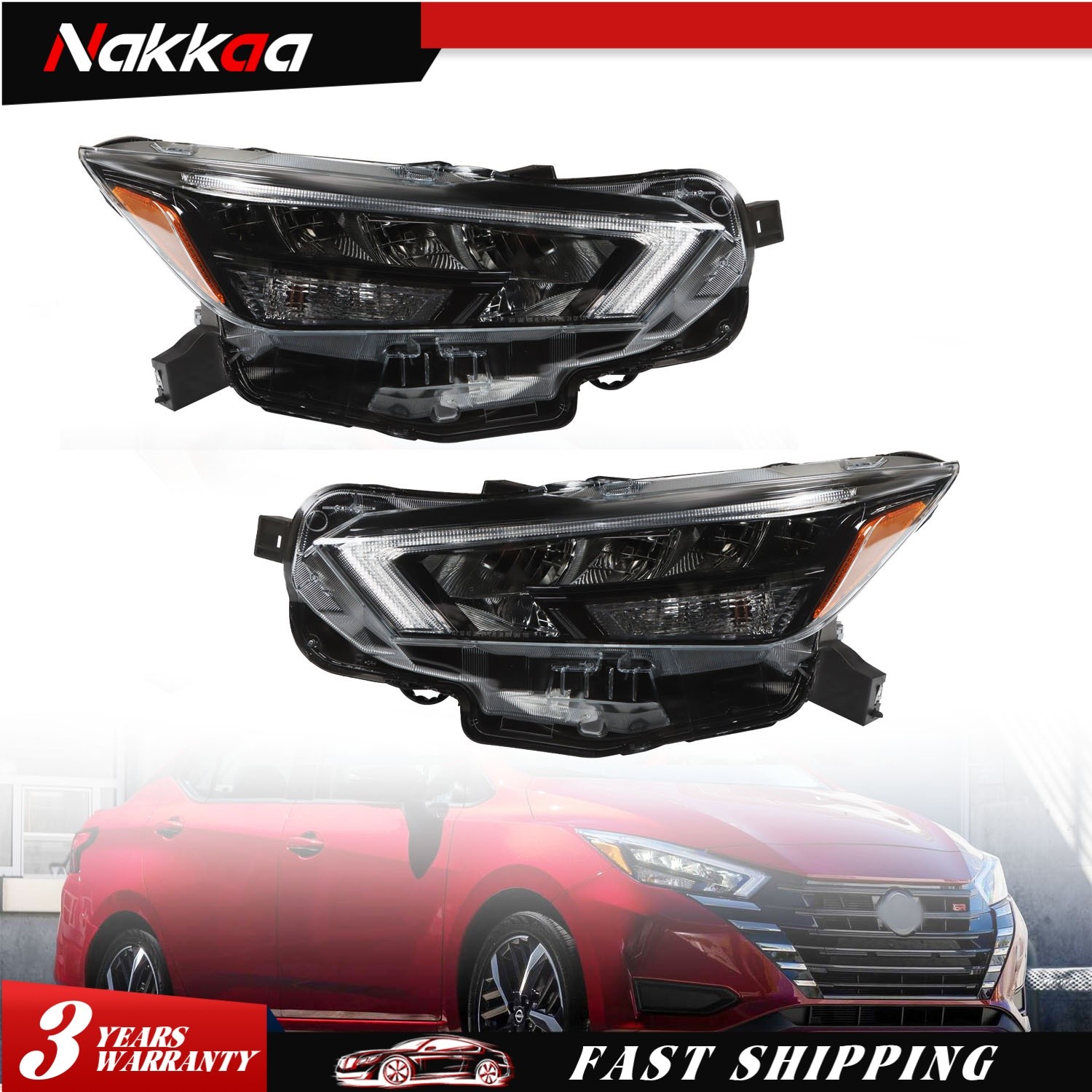 For 2020-2024 Nissan Versa Headlight LED Assembly Driver Passenger Pair 2Pcs Set