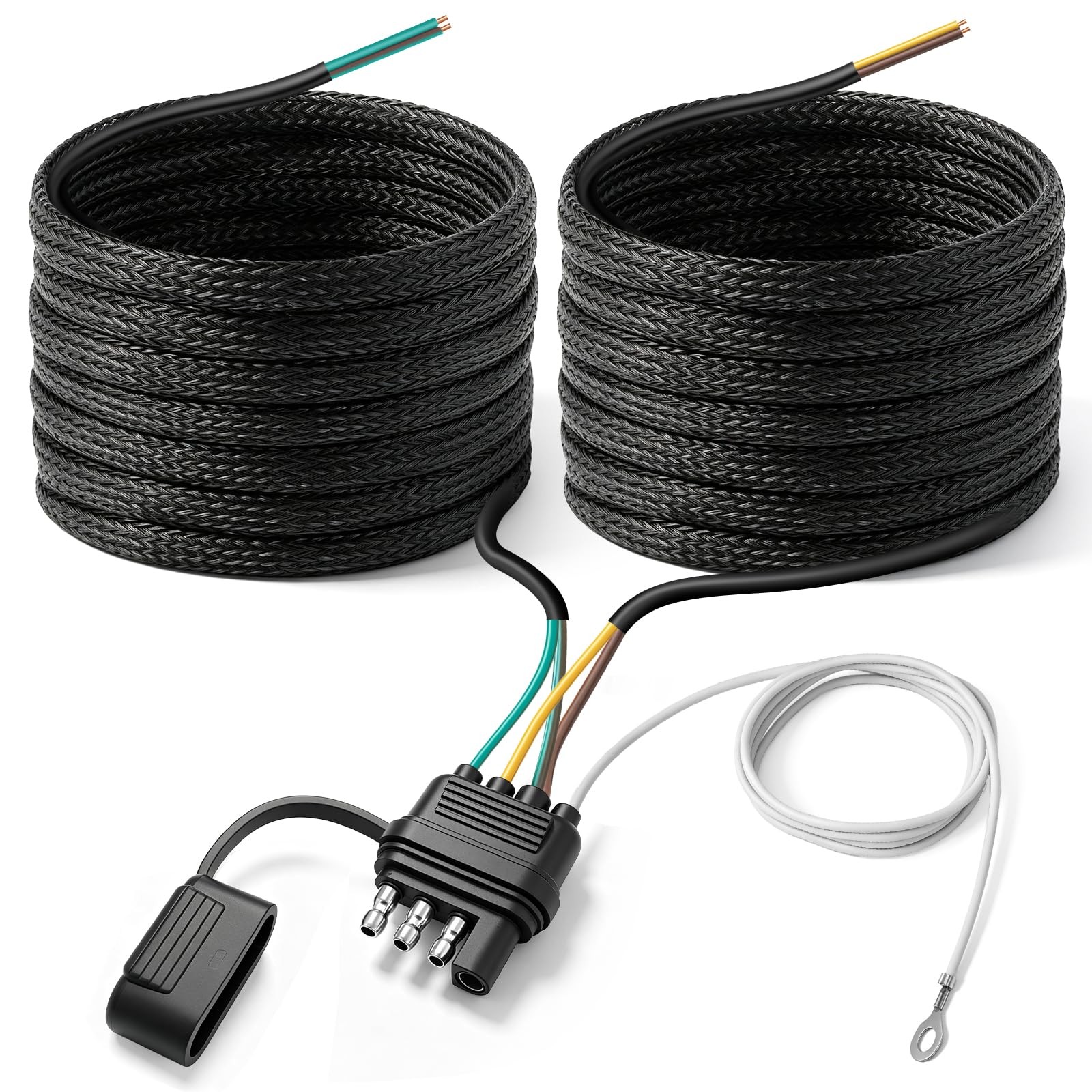 25Ft 4 Pin Trailer Wiring Harness Kit Waterproof 4-Way Flat Wire Extension Plug 25Ft 4 Pin Trailer Wiring Harness Kit Waterproof 4-Way Flat Wire Extension Plug