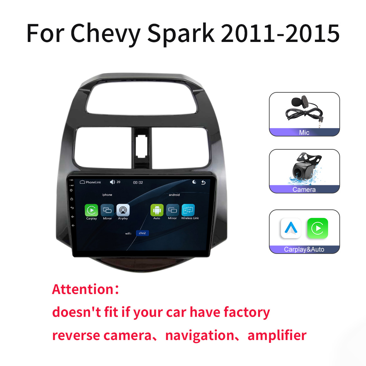 Carplay Android Auto Radio Stereo For Chevy Spark 2011-2015 Linux System Camera