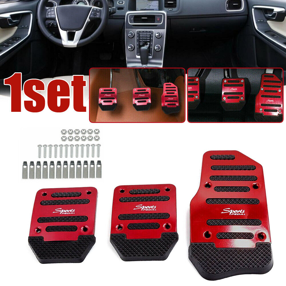3Pcs Universal Red Non-slip Car Pedal Pad Cover Interior Decor Auto Accessories