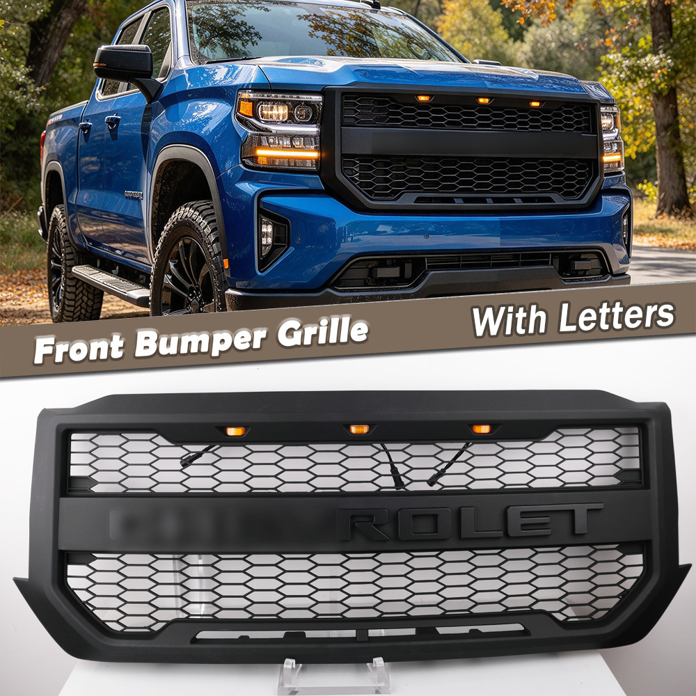 Matte Black Grille Bumper Grill W/Letters For 2016-2018 Chevrolet Silverado 1500