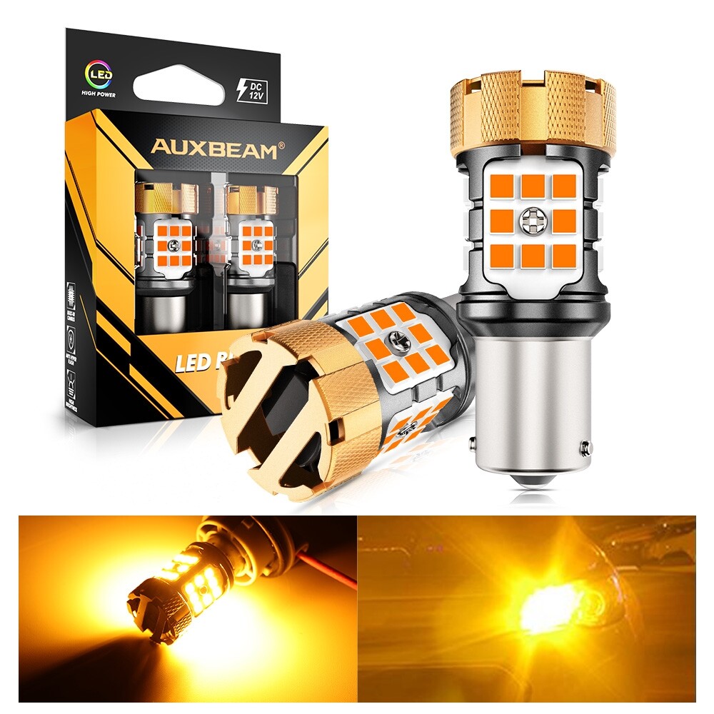AUXBEAM BAU15S 7507 LED Turn Signal Light Amber Canbus Bulbs Error Free 8000LM