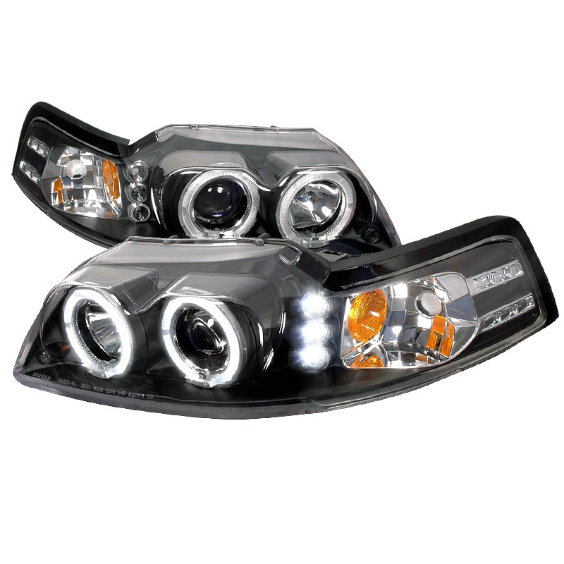 Fit 1999-2004 Ford Mustang GT SVT Cobra Black LED Halo Projector Headlights Lamp Fit 1999-2004 Ford Mustang GT SVT Cobra Black LED Halo Projector Headlights Lamp