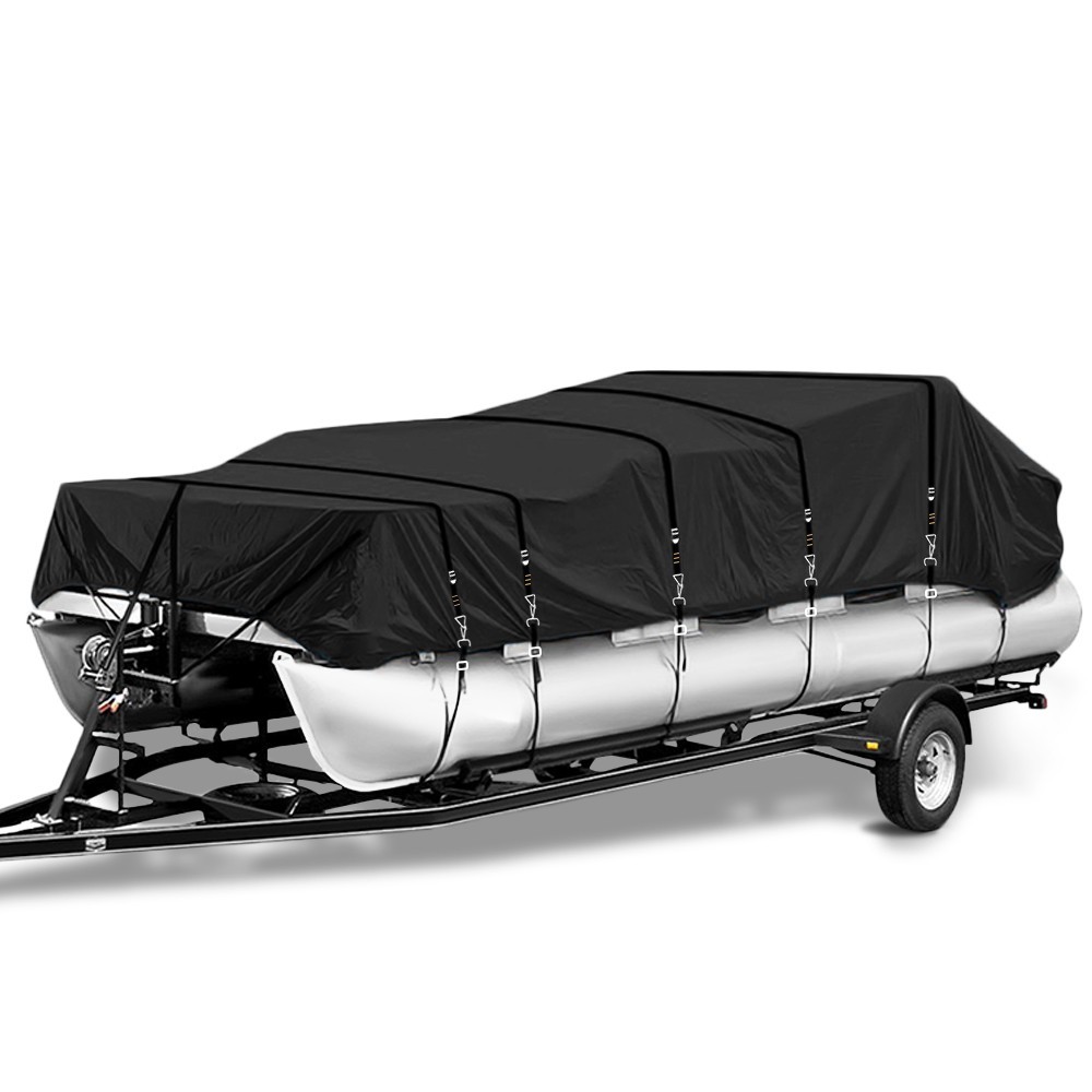 1200D Heavy-Duty Pontoon Boat Cover Metal Windproof Buckle Straps Waterproof
