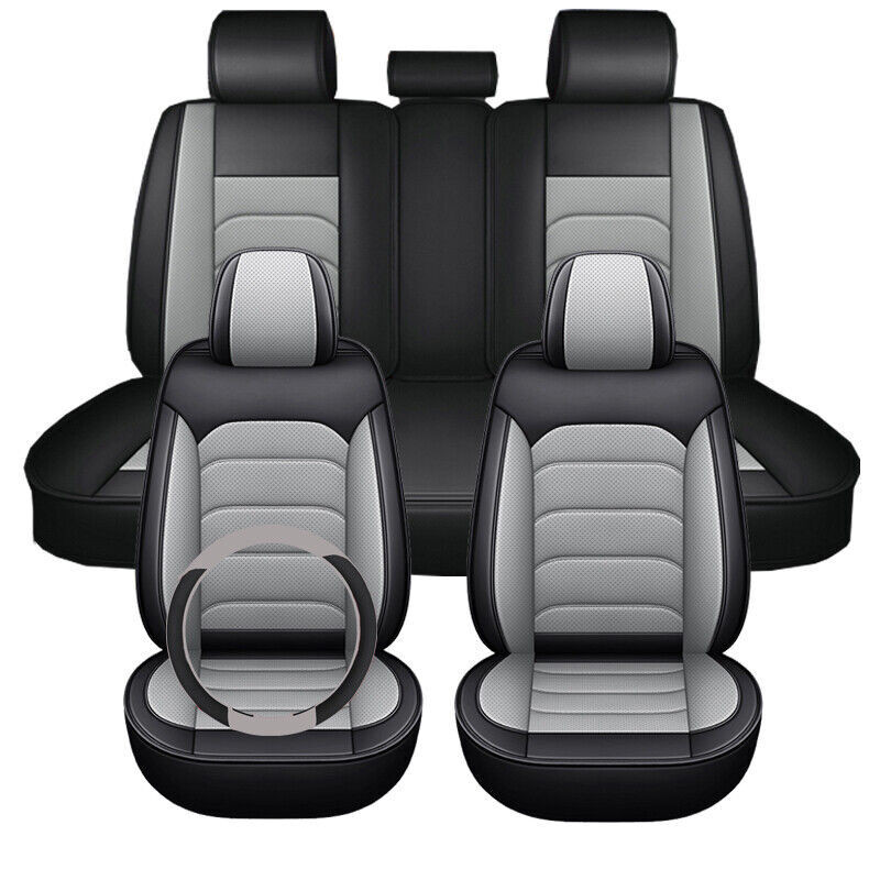 For Car Seat Covers 5-Seats Full Set Nappa Leather Front Rear Protector Pad