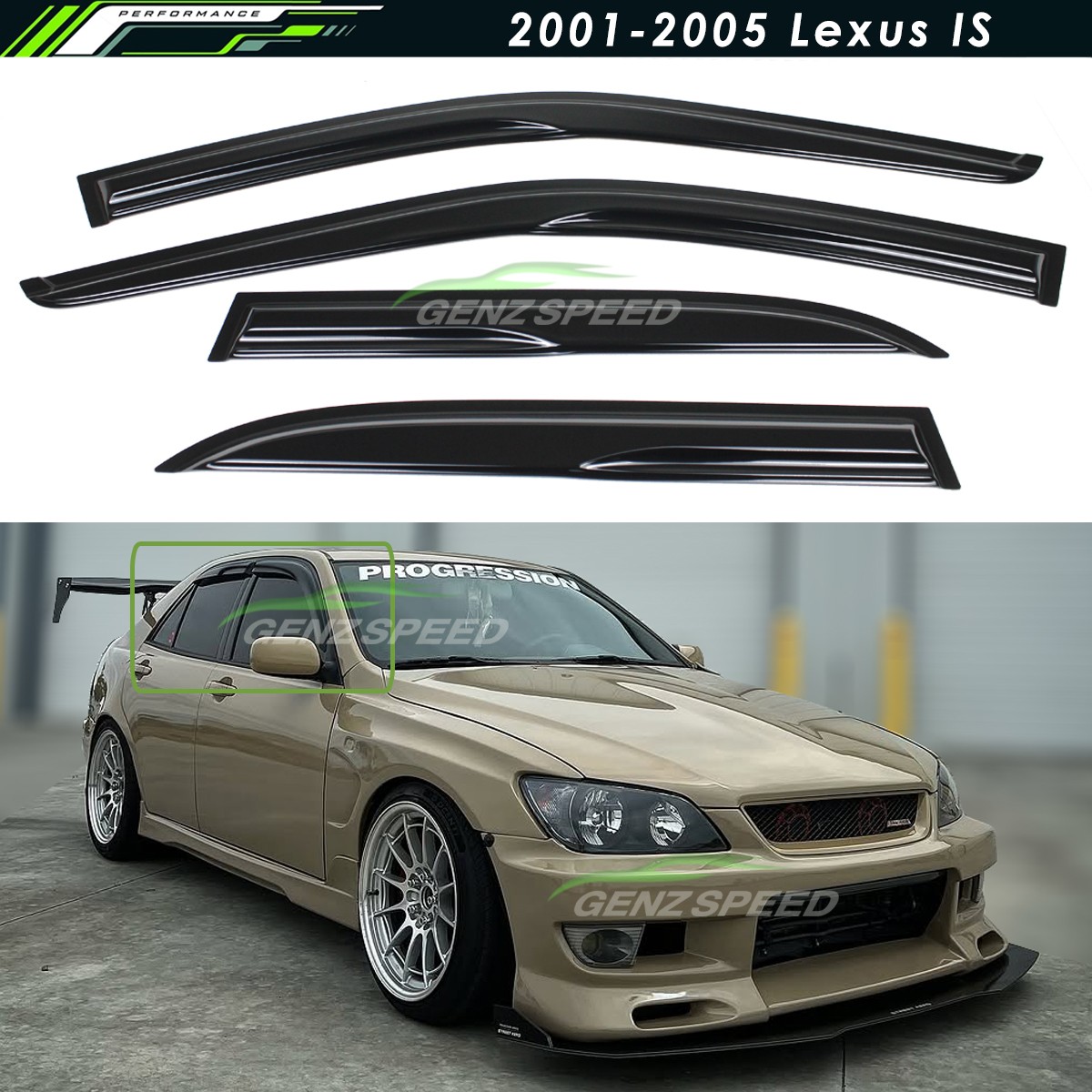 For 2001-2005 Lexus IS300 JDM Wavy Mugen Style Window Visors Rain Guards Vents