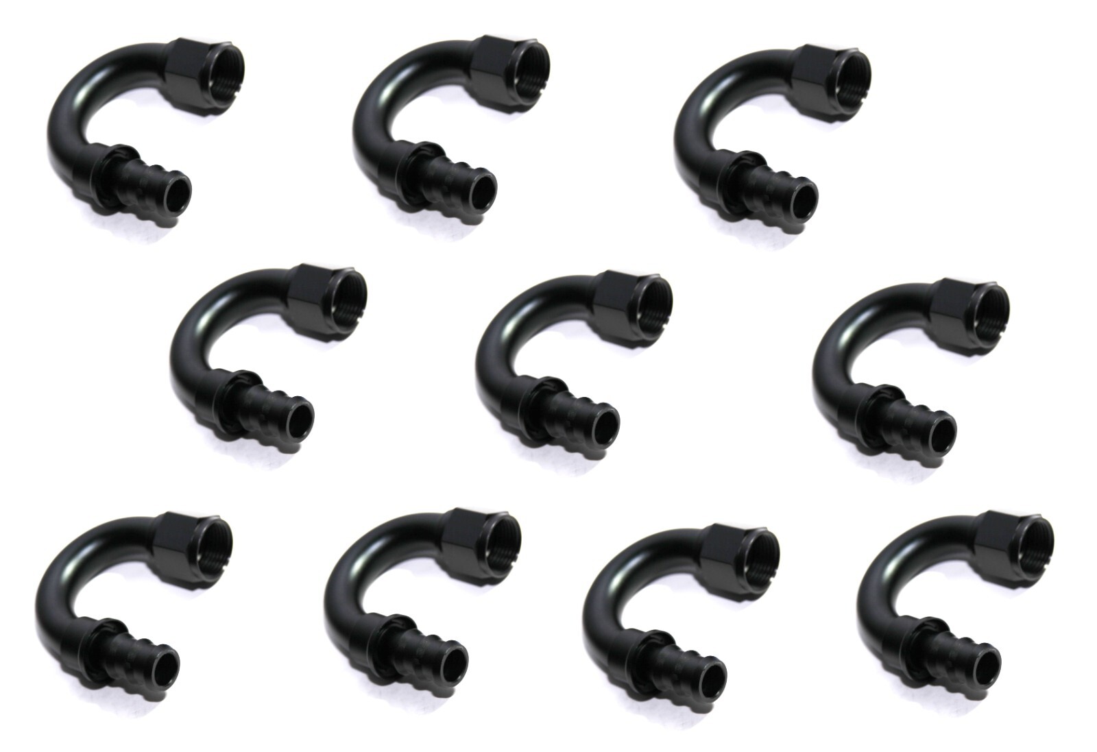 10pc  12AN AN-12 180°Deg Swivel Fuel Oil Gas Line Push-on Hose End Fitting Black