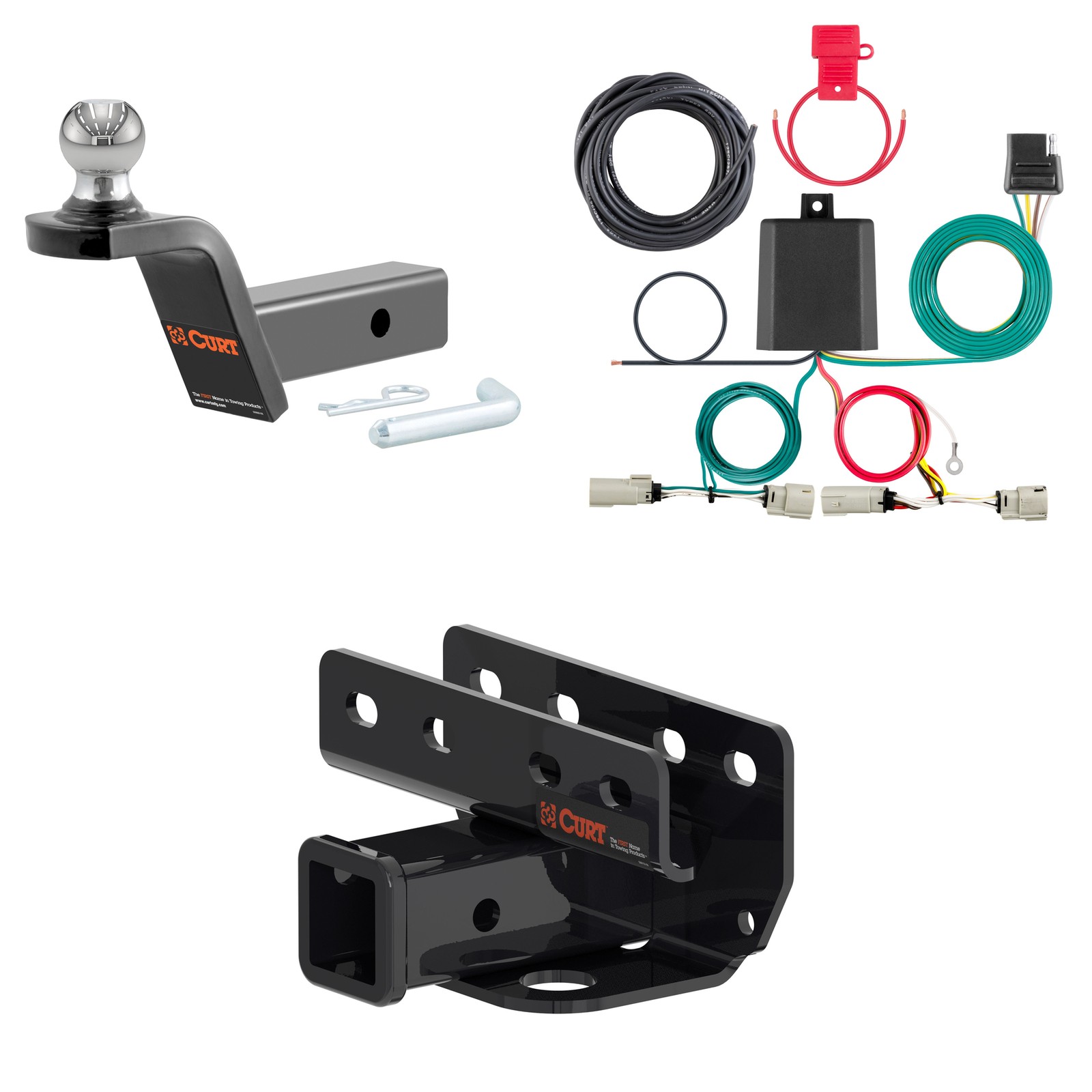 CURT Class 3 Tow Package Trailer Hitch, Wiring, Ball Mount - 13493, 56471, 45152