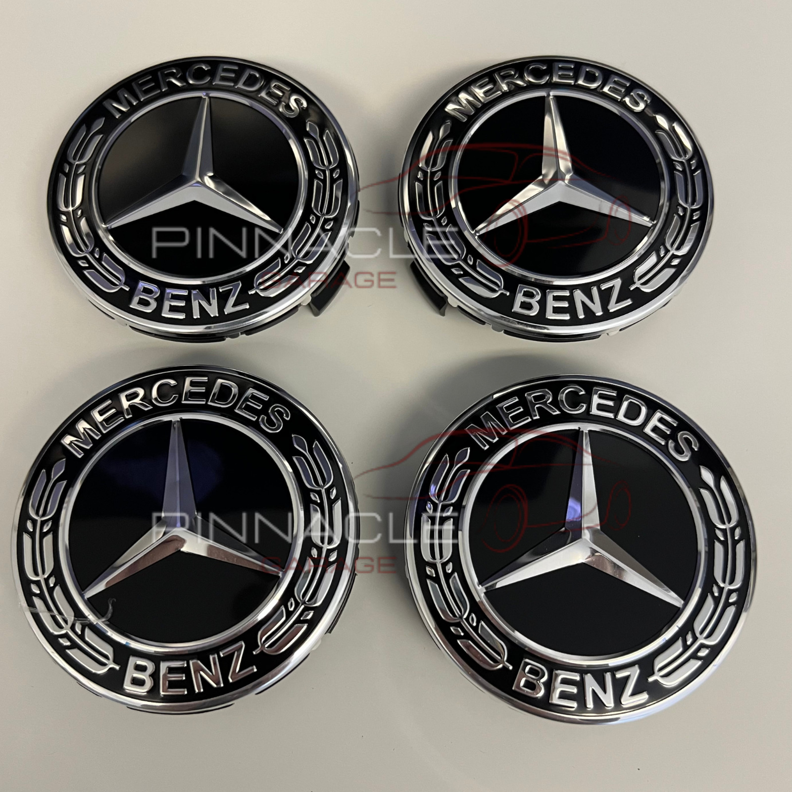 SET OF 4 Mercedes-Benz Classic Black 75MM Wheel Rims Center Hub Caps AMG Wreath