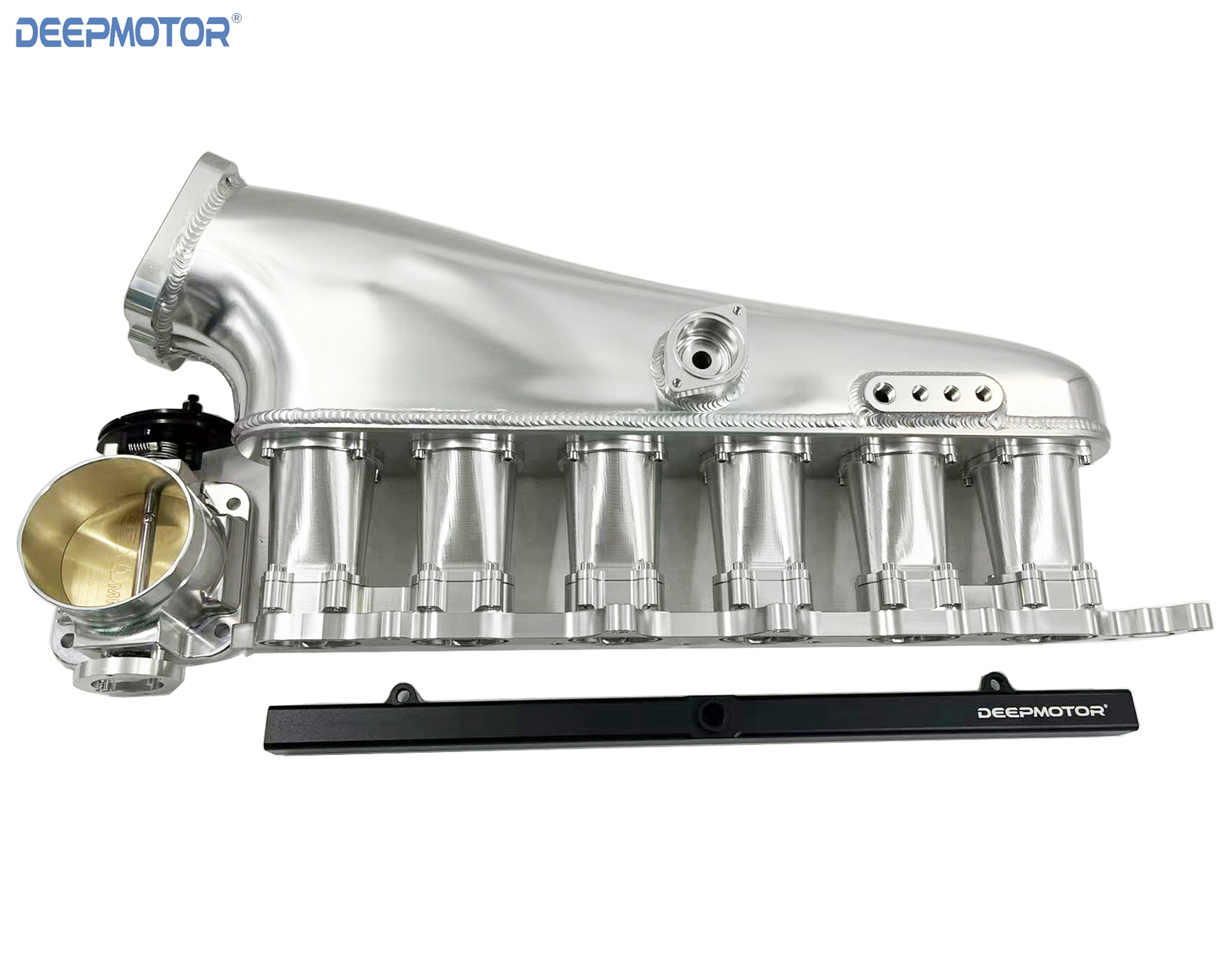 CNC 2JZ-GE Intake Manifold Fuel Rail 90mm Throttle Body Set 6 Injector Silver