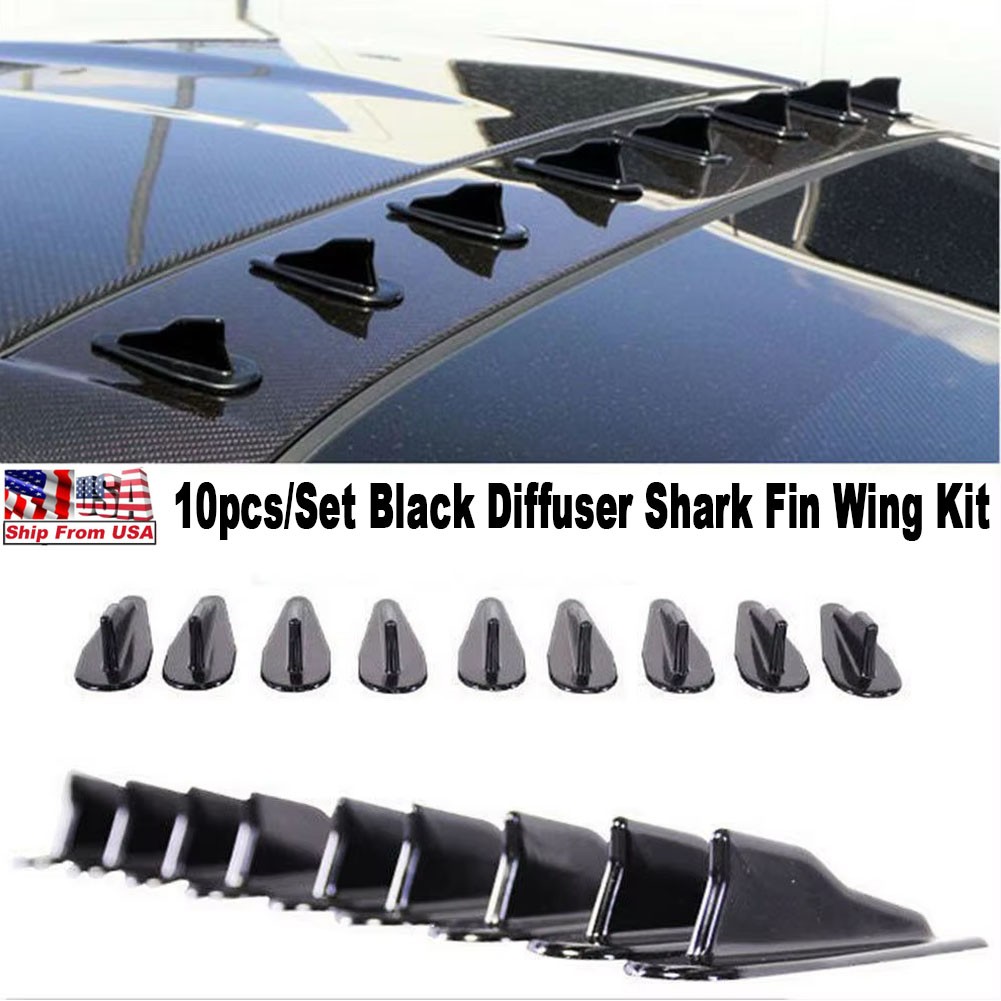 10Pcs Universal Car Vortex Generator Roof Shark Fins Spoiler Wing Kit Black
