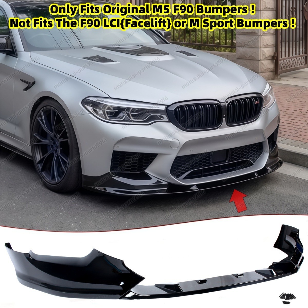 Gloss Black Front Lip Splitter Fit For BMW M5 F90 2018-2020 M5 Base/Competition