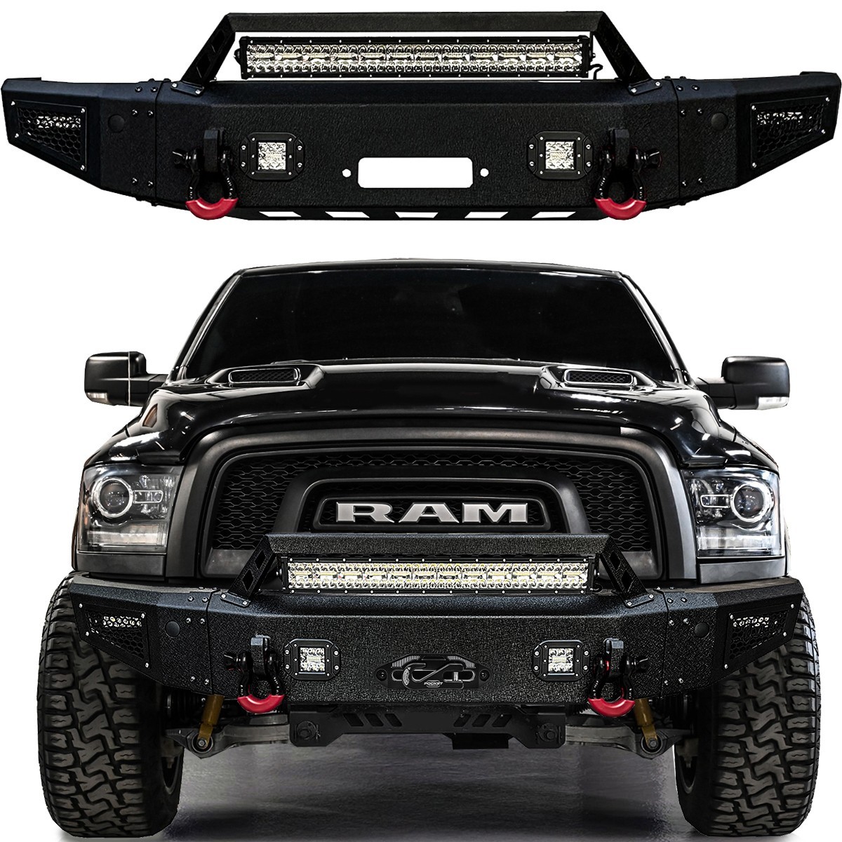 Vijay Fits 2015-2018 Ram 1500 Rebel Front Bumper Textured Black with LED Lights