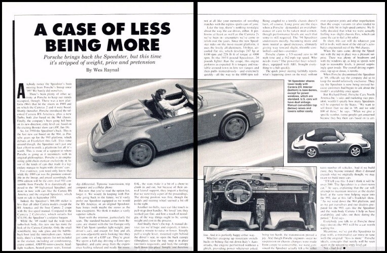 1993 Porsche 911 Speedster Review Report Print Car Article J256