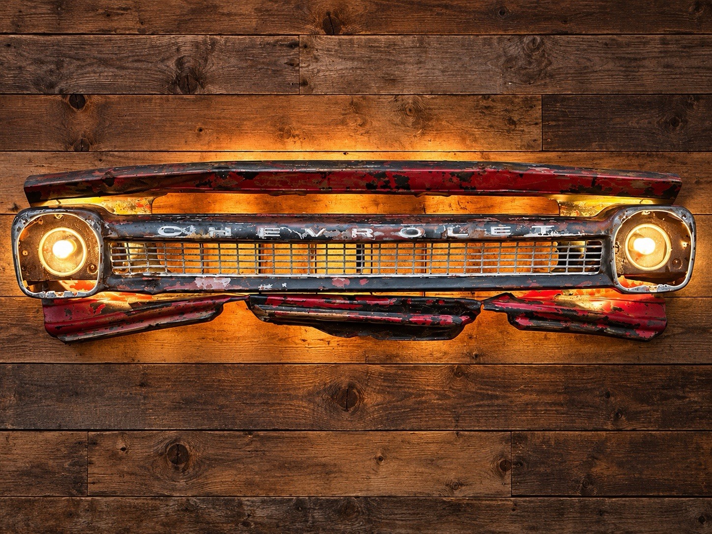 1966 Chevy C10 Grille Custom Lighted Wall Art LED Patina Man Cave Decor