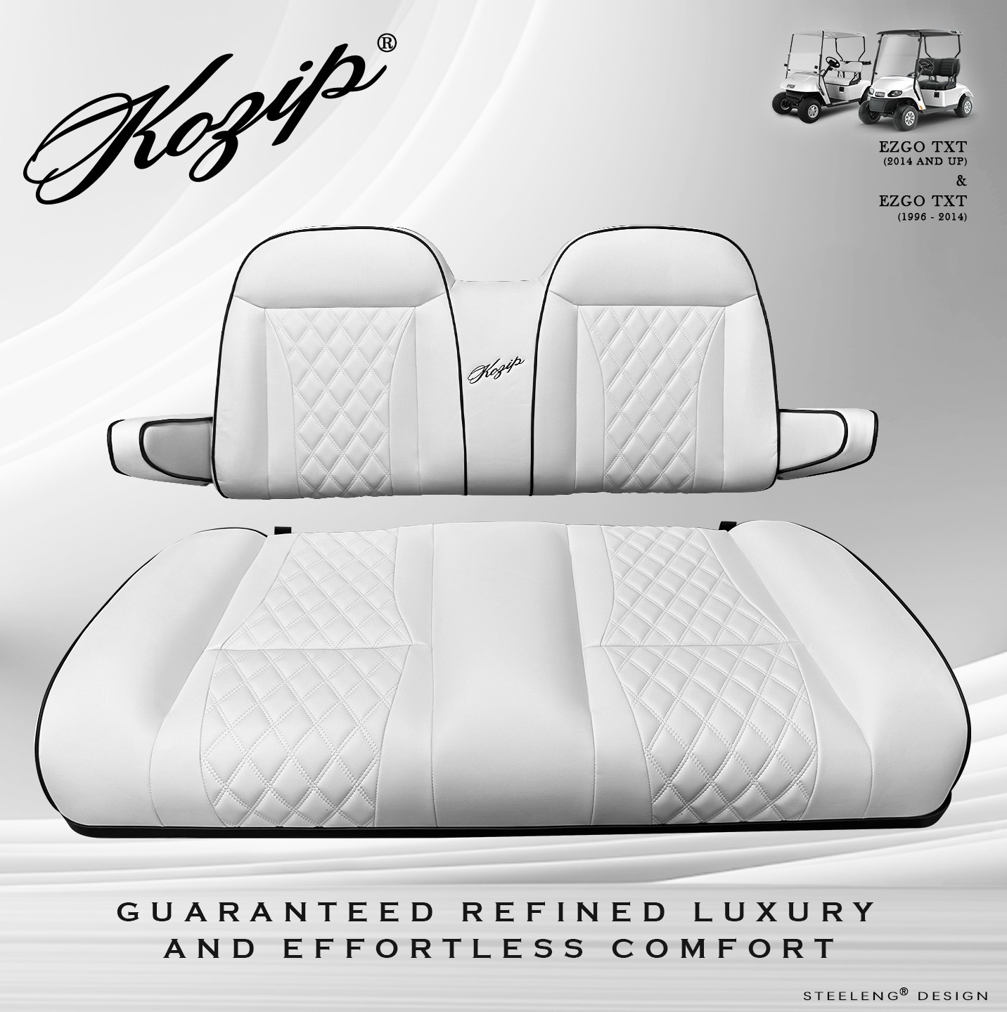 \'KOZIP\' EZGO TXT 1996-PRESENT GOLF CART FRONT SEAT/BACKREST CUSHION SET (WHITE)