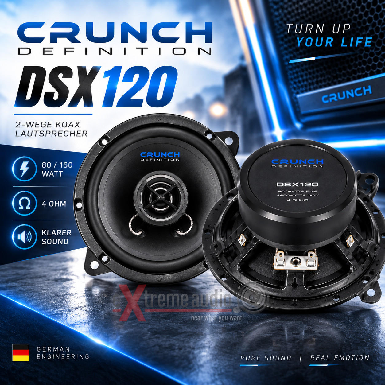 Crunch DSX120 2-Way Coaxial Speakers 12 Cm 160 Watt Power - 1 Pair