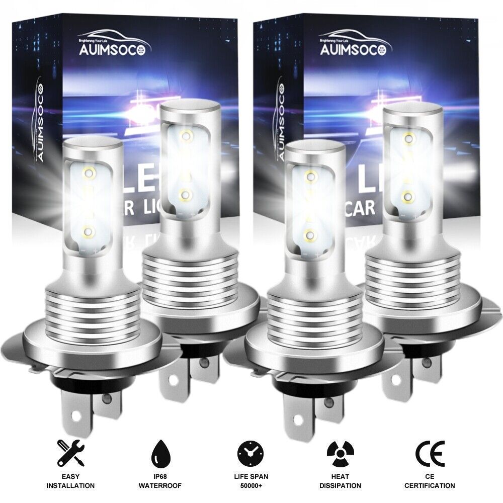 4x H7 Combo LED Headlight High Low Beam Bulbs Kit 6000K Super White Bright Lamps