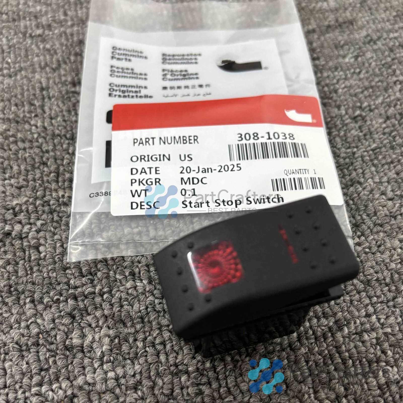 New RV Generator Rocker Start Stop Switch Red lens For Onan Cummins 308-1038 US