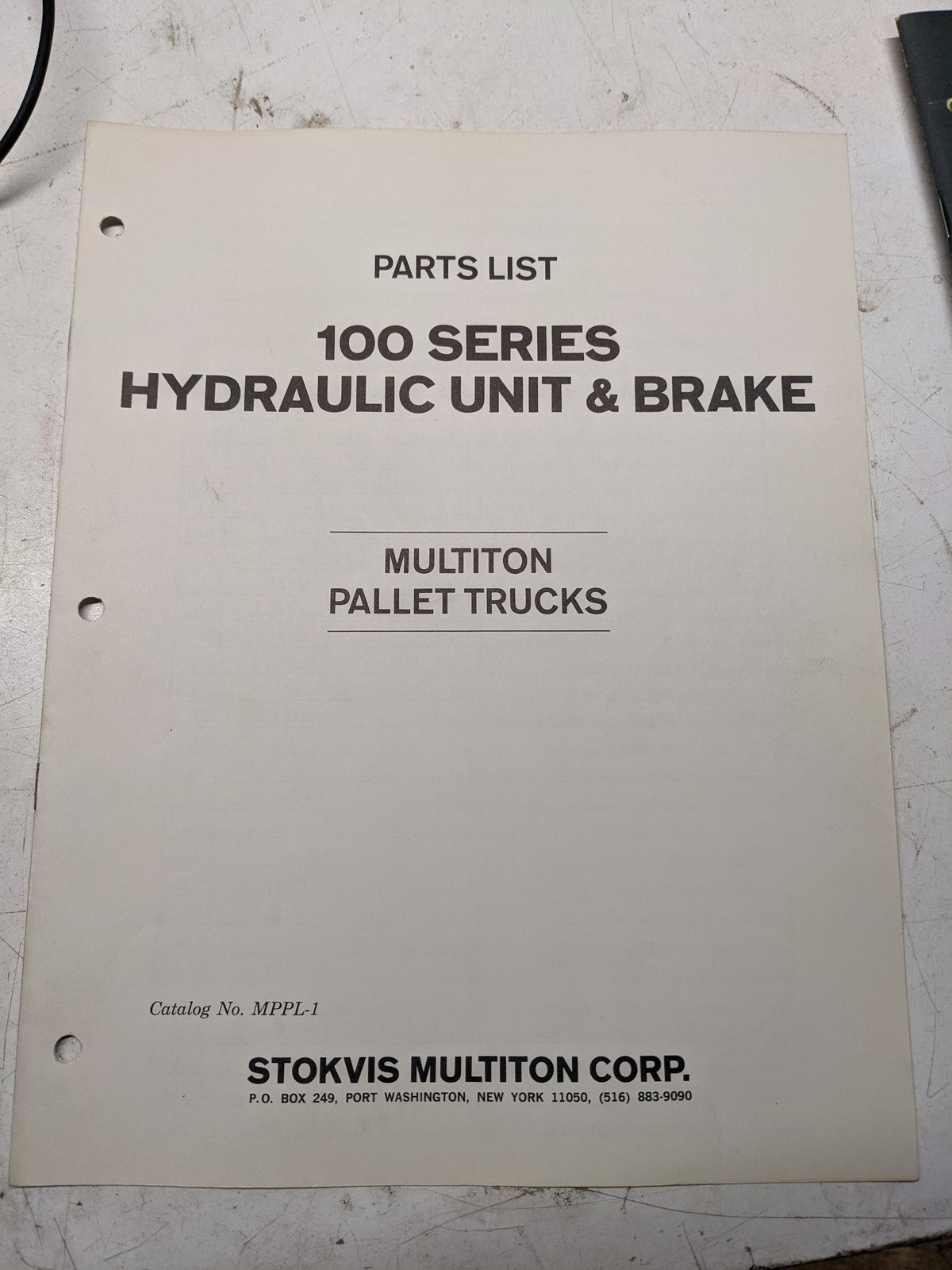 MULTITON PALLET TRUCKS MPPL-1 100 HYDRAULIC UNIT & BRAKE PARTS LIST BOOK MANUAL
