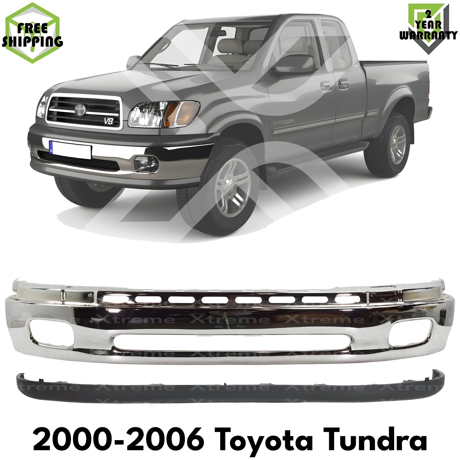 Front Bumper Chrome Steel & Valance Textured Kit For 2000-2006 Toyota Tundra