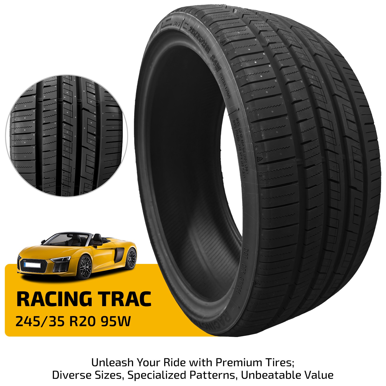 High Performance 245/35ZR20 95W Radial UHP Tire 7.4mm Tread 420AA 50000 Miles High Performance 245/35ZR20 95W Radial UHP Tire 7.4mm Tread 420AA 50000 Miles