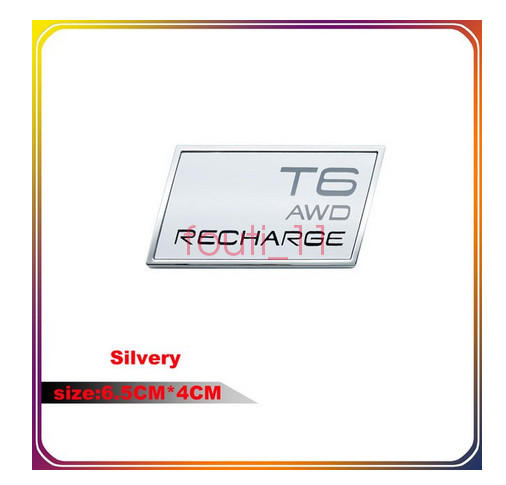 For Volvo T6 AWD Recharge Rear Emblem Boot Trunk Sticker Badge Silver