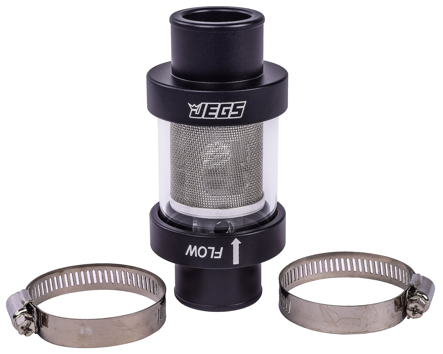 JEGS Inline Coolant Filter [1 1/2 in. OD, Black Anodized Finish]