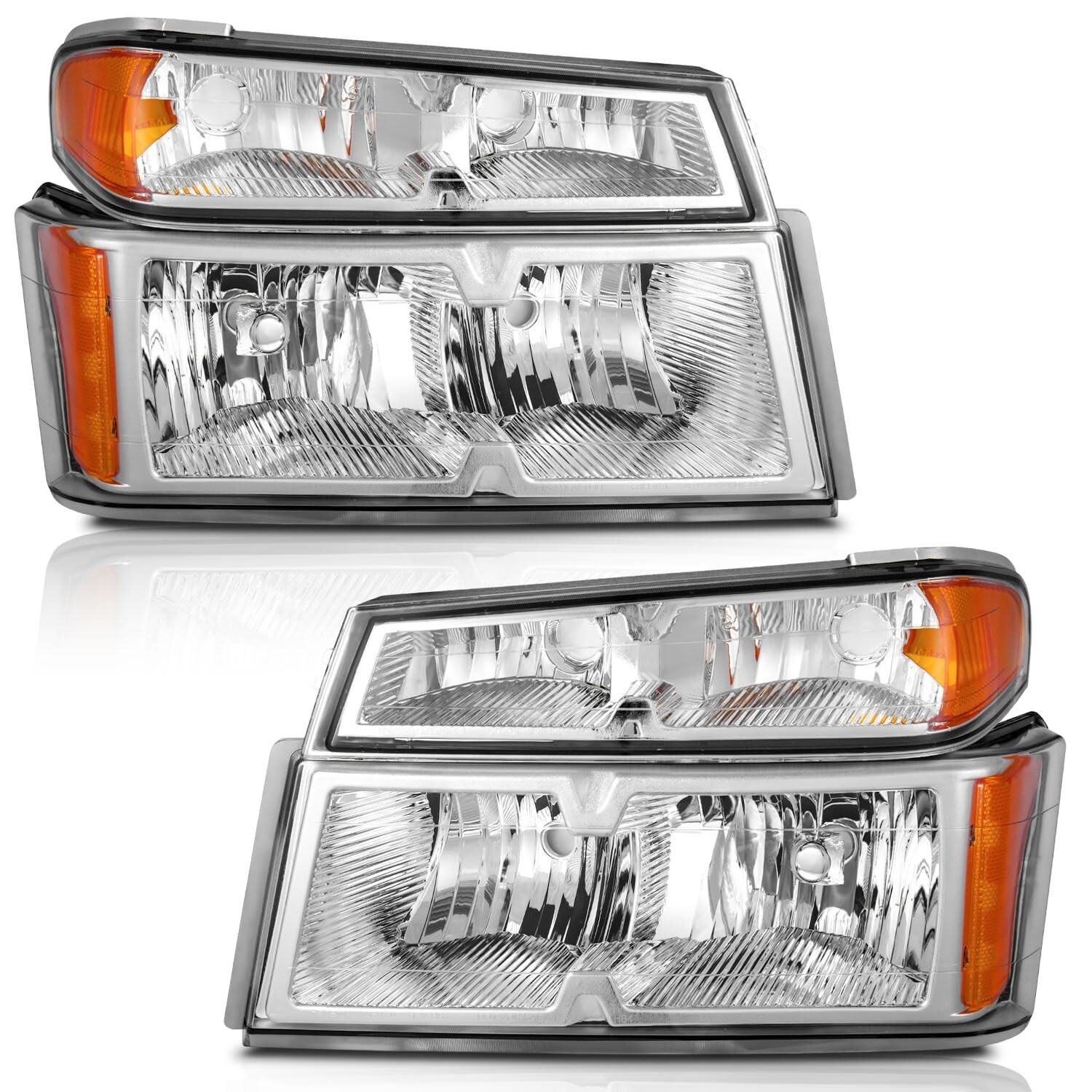 WEELMOTO Pair Headlights For 2004-2012 Chevy Colorado GMC Canyon Chrome LH+RH