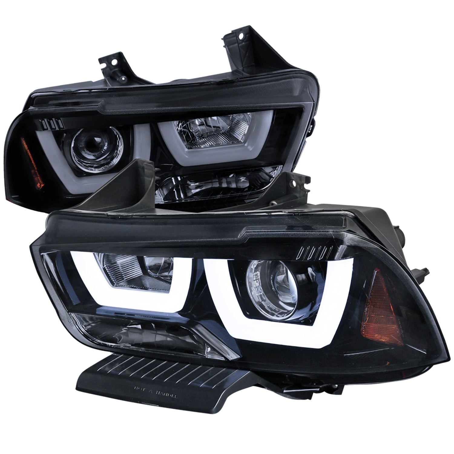 For 2011-14 Dodge Charger Dual LED U-Bar Projector Headlights Glossy Black/Smoke