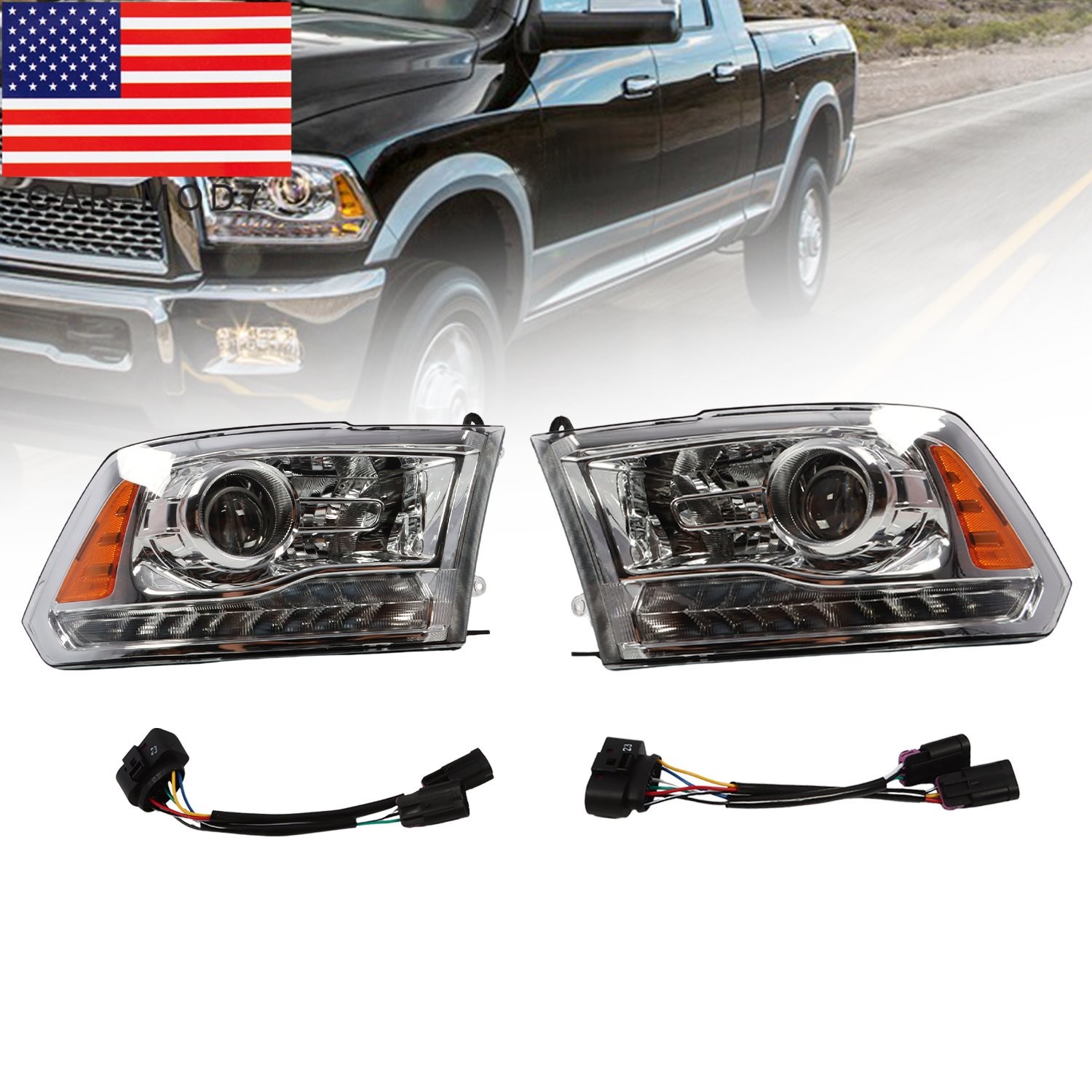 For 2009-2018 Dodge Ram 1500 2500 3500 Projector Upgrade LED DRL Headlights
