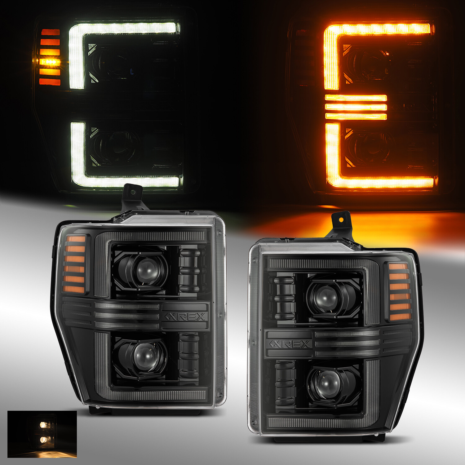 08-10 F250/F350/F450 Super Duty (4th Gen Look) Projector Headlights Alpha Black