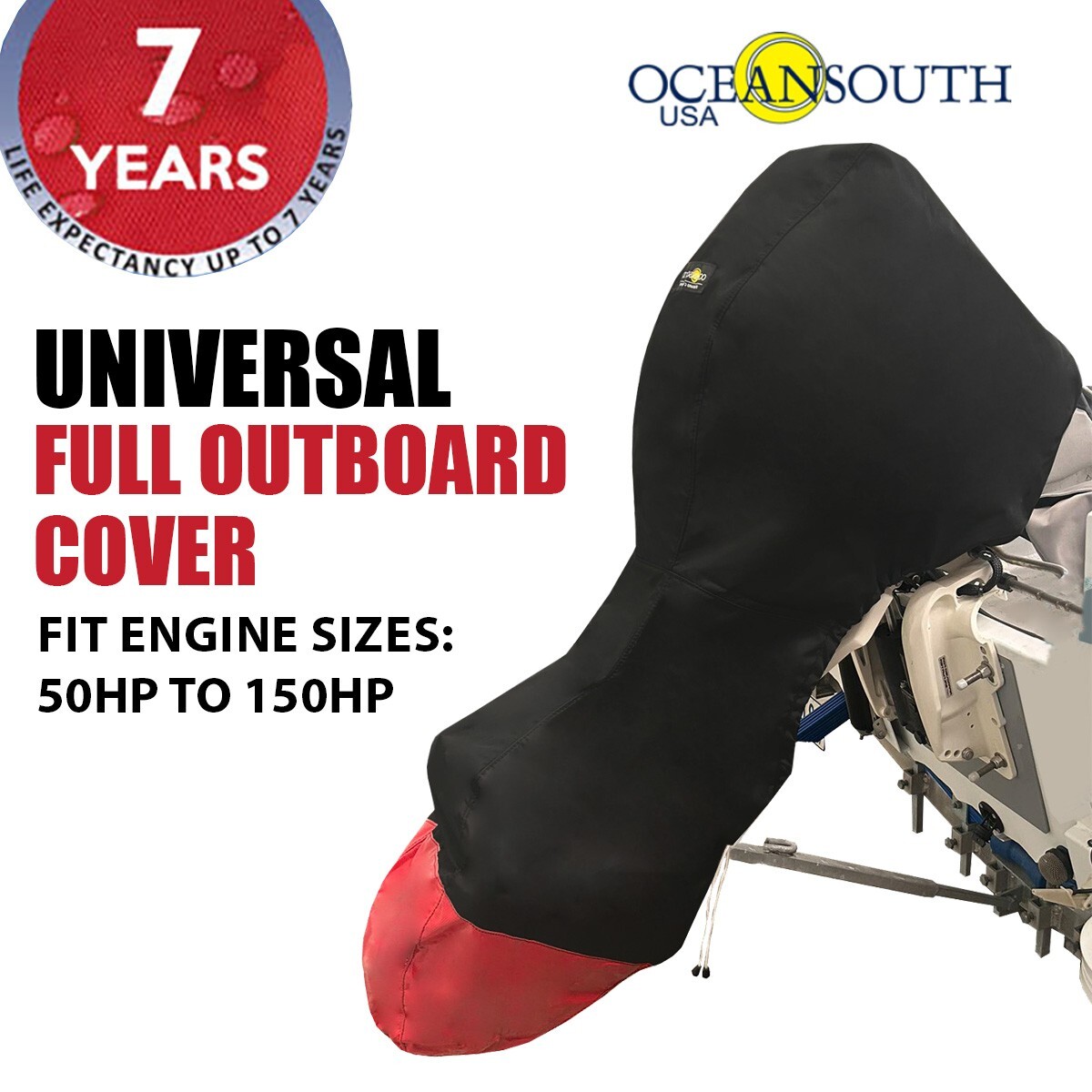 Oceansouth Full Outboard Motor Universal Cover Black Fits 50hp to 150hp