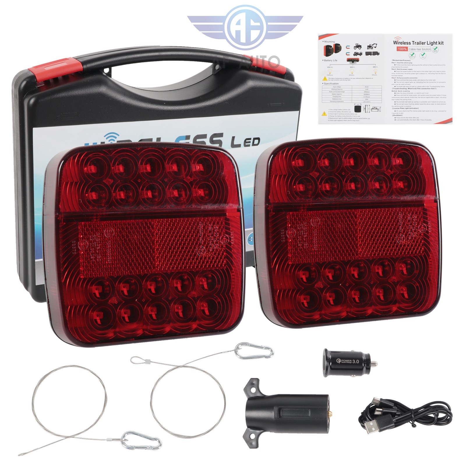 2x Wireless Magnetic Trailer Lights – Rechargeable LED TailLight Kit For Trailer