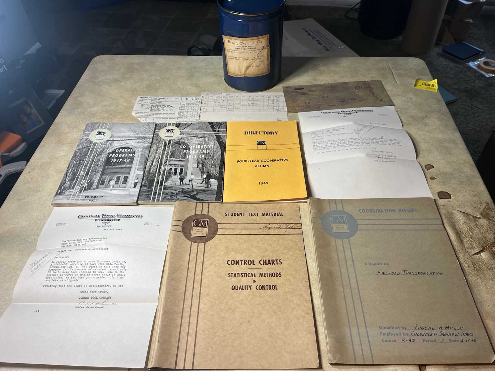Vtg 1948 General Motors Institute Archive & Named Chevy Lubricant Canister Lot