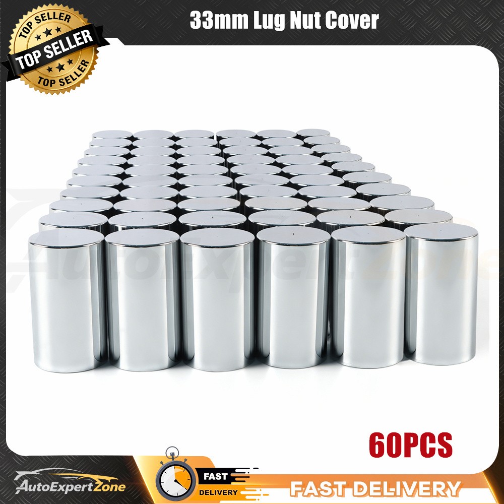 33mm Chrome Plastic 4'' Height Cylinder Lug Nut Covers for Semi Truck 60 Pack