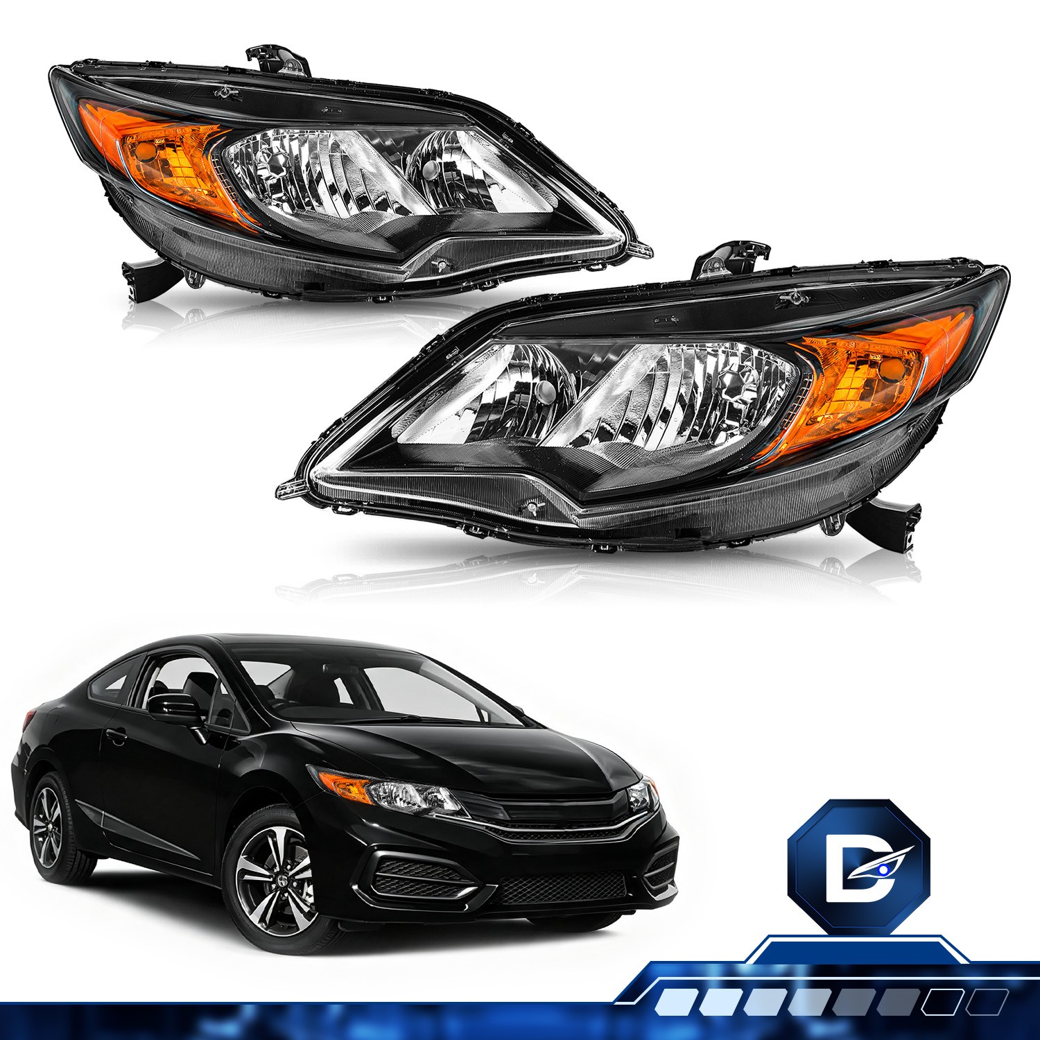 Driveforge For 2014-2015 Honda Civic Coupe 2Dr OE Style Halogen Headlights Pair