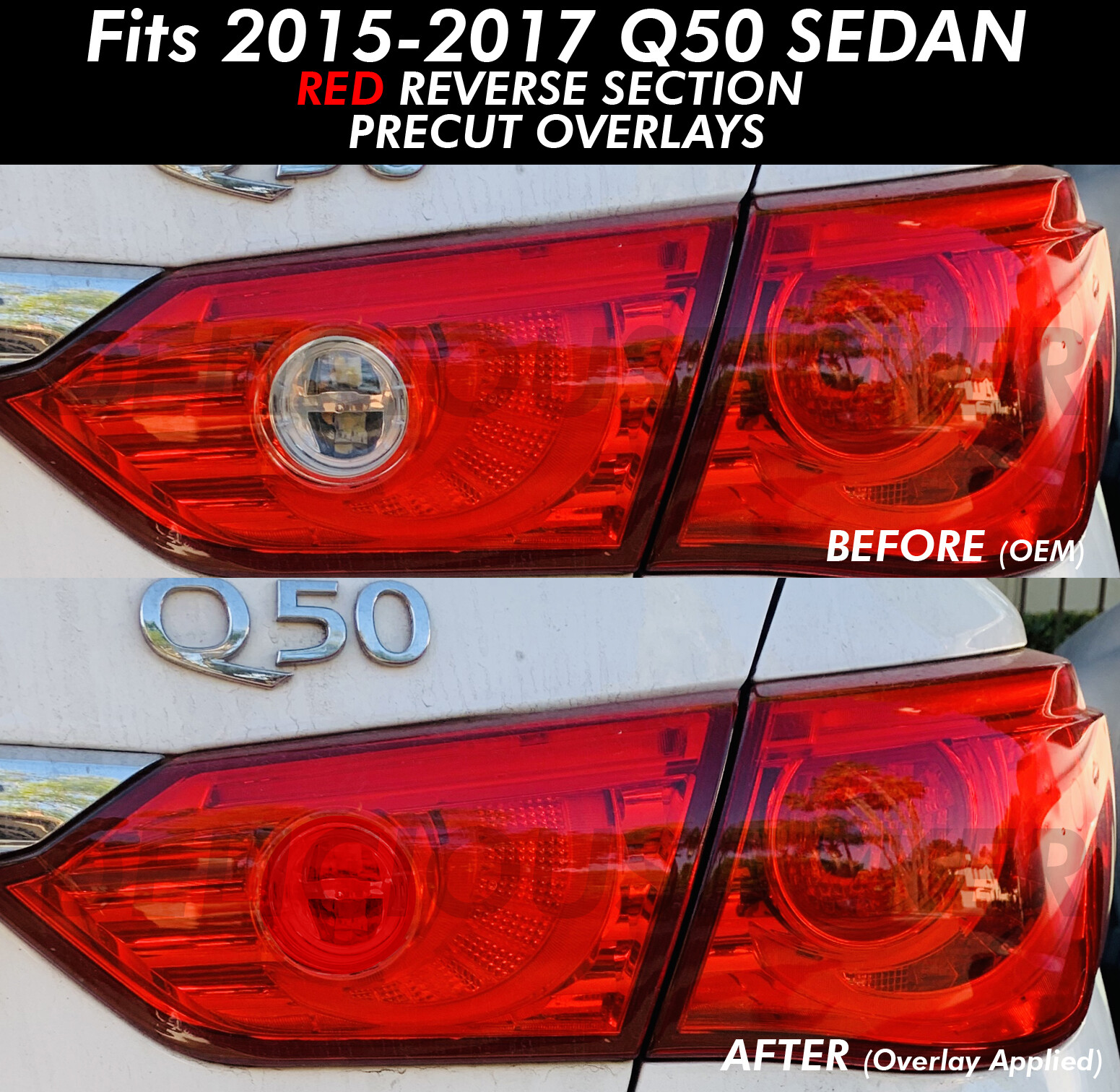 Fits 2014-2017 Q50 RED REVERSE Tail Light PreCut Overlay Tint Vinyl JDM Rear