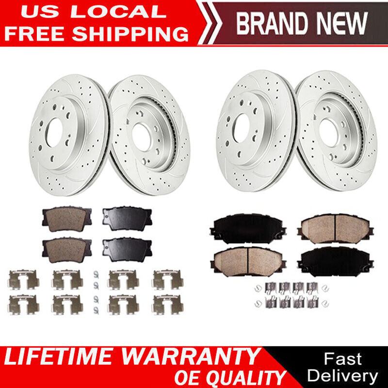 Front and Rear Drilled Rotors Brake Pads for 2006-2018 Toyota Rav4 Lexus HS250h