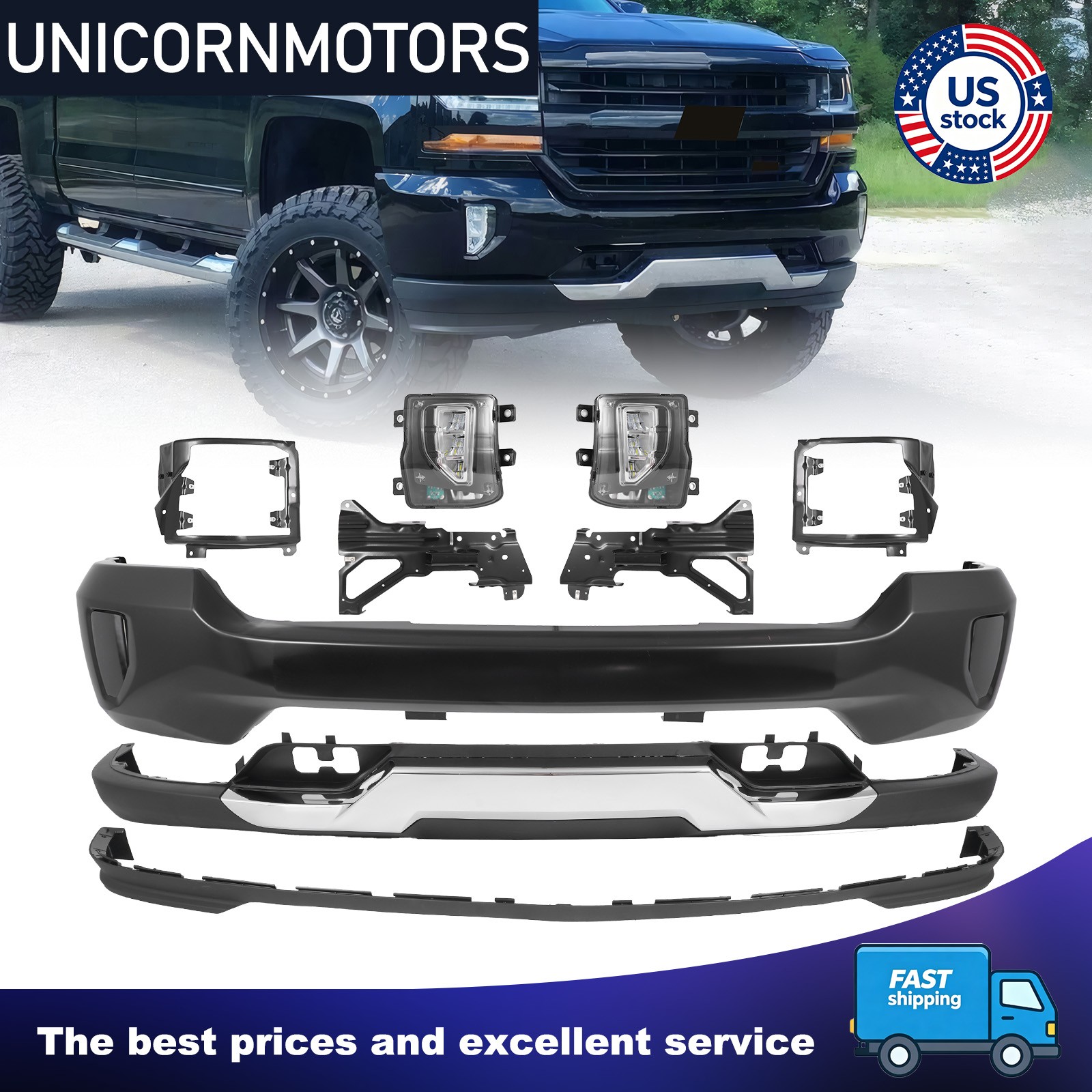 For 2016-18 Chevrolet Silverado 1500 LT Front Bumper Cover Kit With Fog Lights