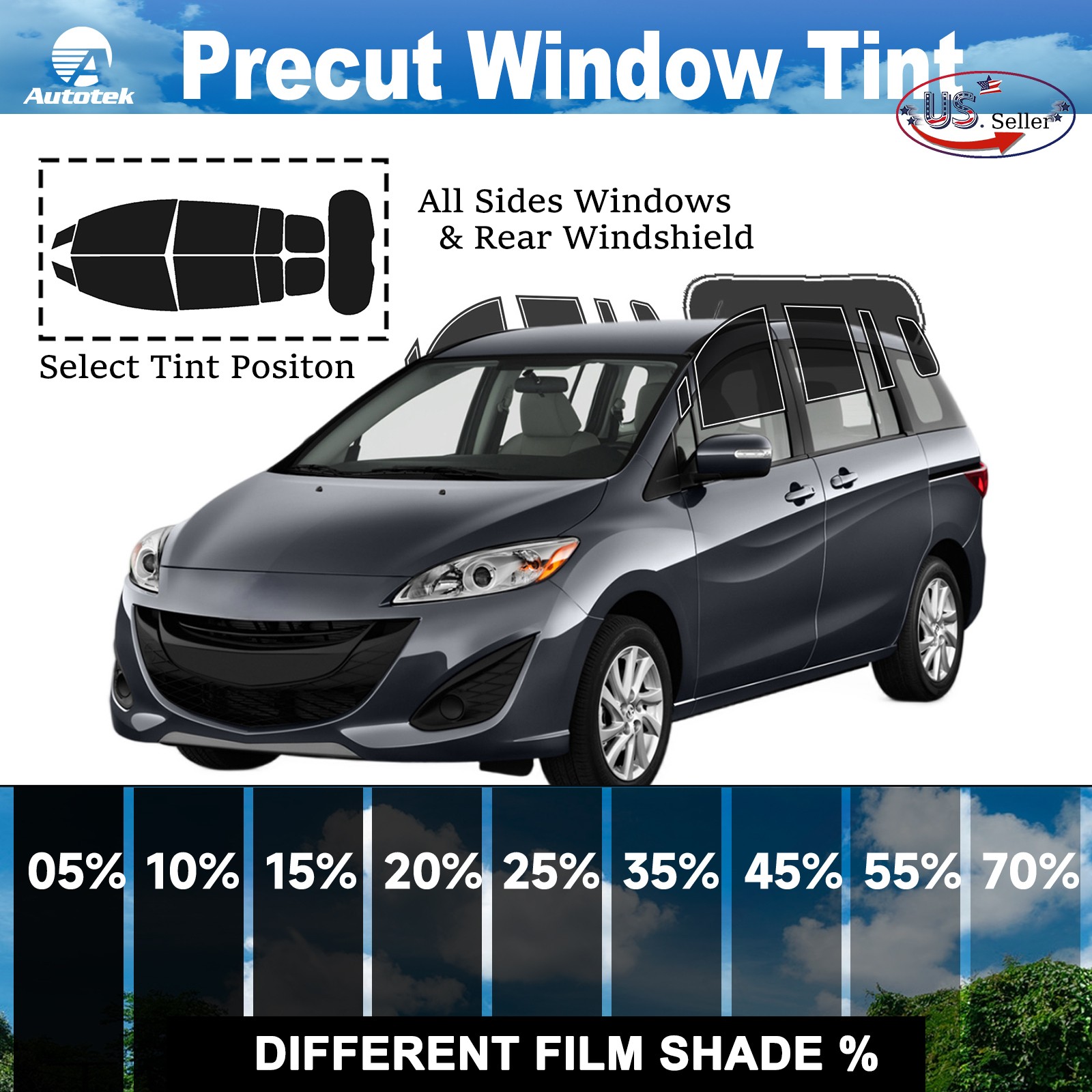 PreCut All Sides Window Premium Film Any Tint Shade For Mazda 5 2012-2017