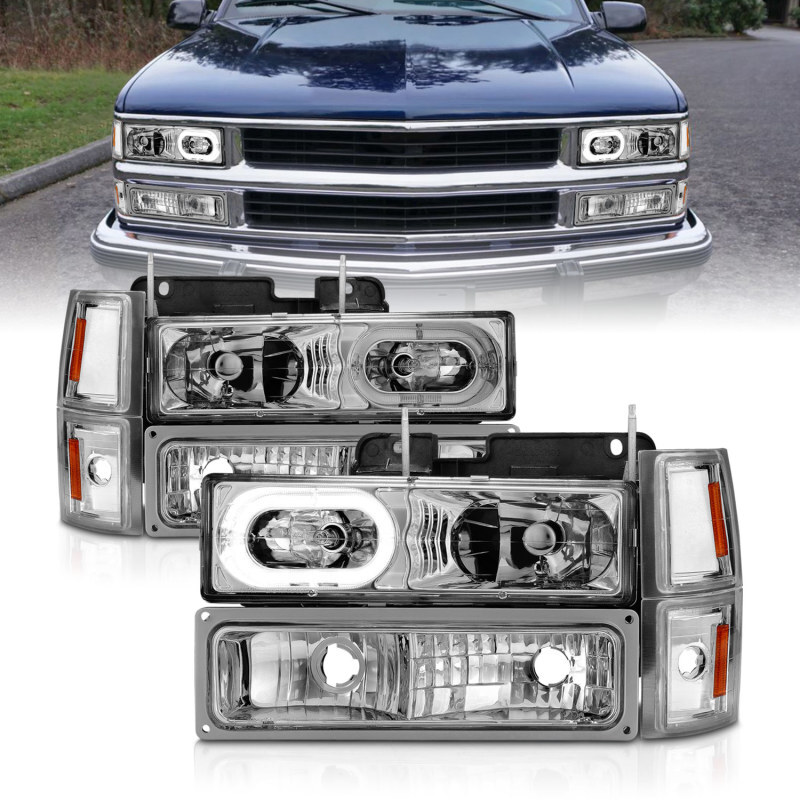 ANZO Fits 88-98 Chevrolet C1500 Crystal Headlights Chrome Housing W/ Signal And ANZO Fits 88-98 Chevrolet C1500 Crystal Headlights Chrome Housing W/ Signal And