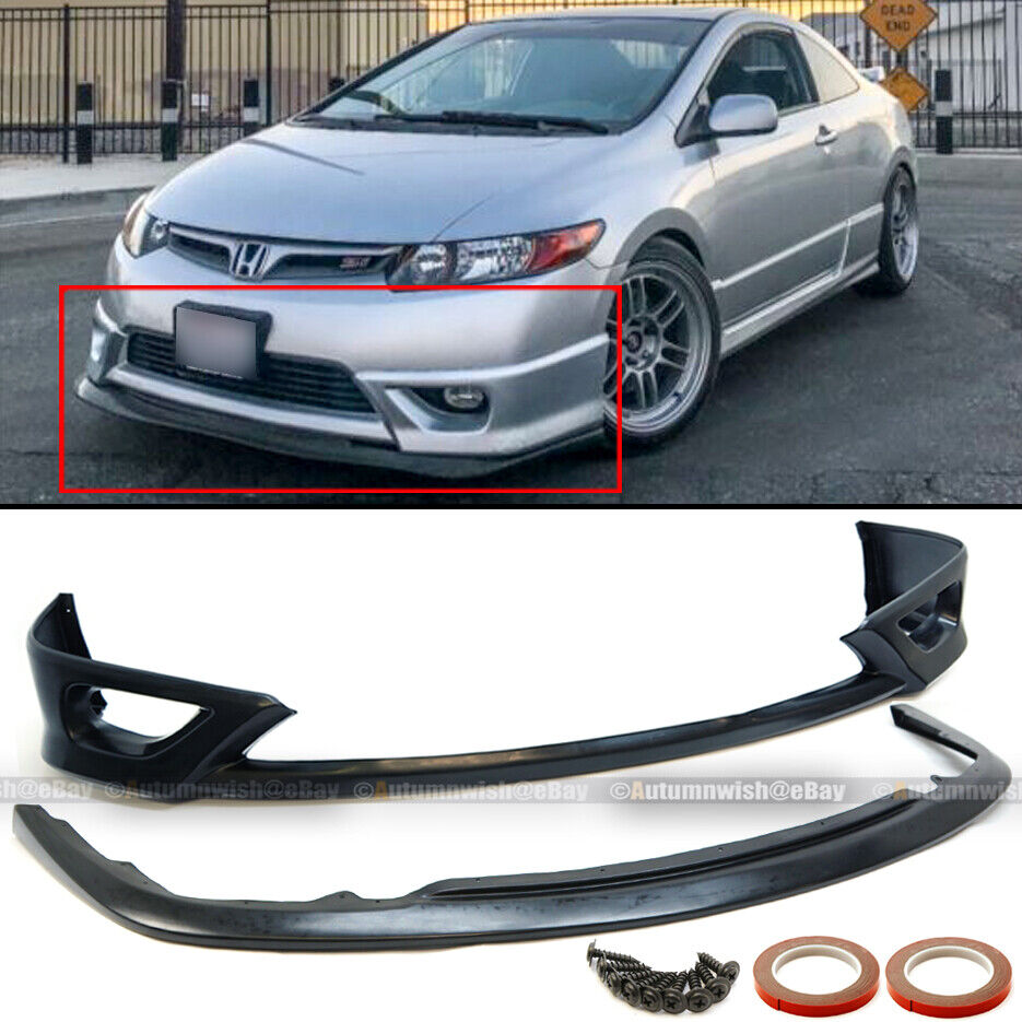 Fit 06-08 Civic 2Dr Coupe HF-P Style Upper & Lower Unpainted Front Bumper Lip