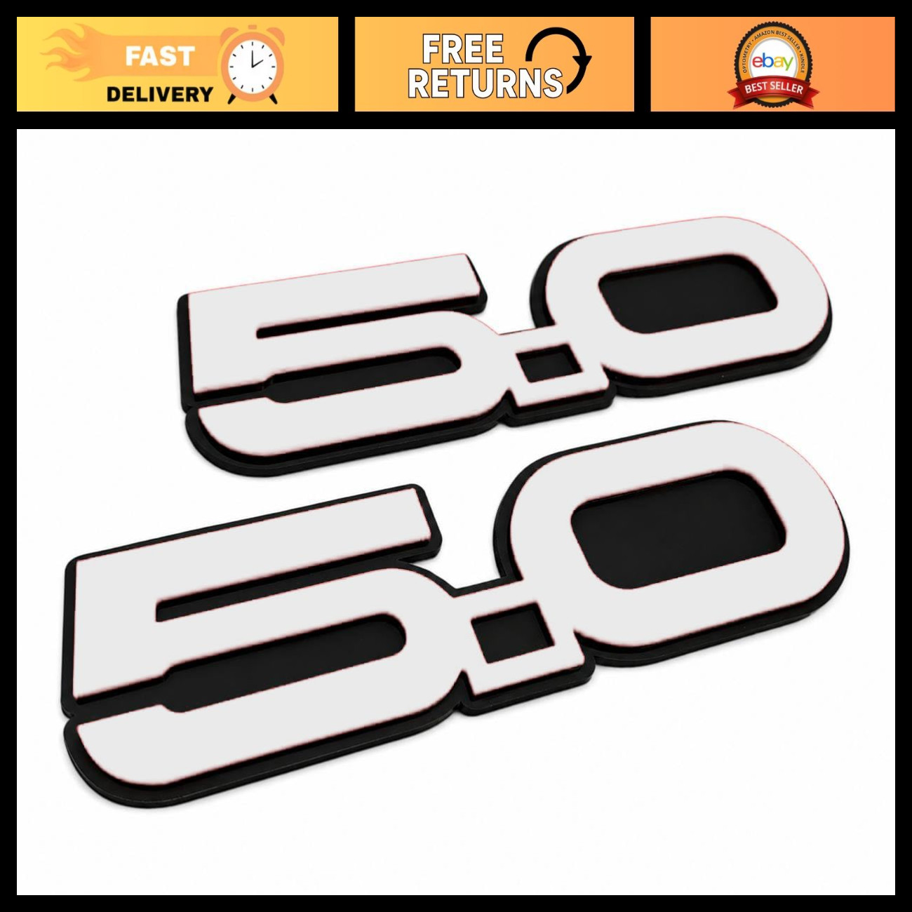 Custom 3D Car Badges Pair - Racing Sport Emblems for Left/Right Trunk Decals (Wh