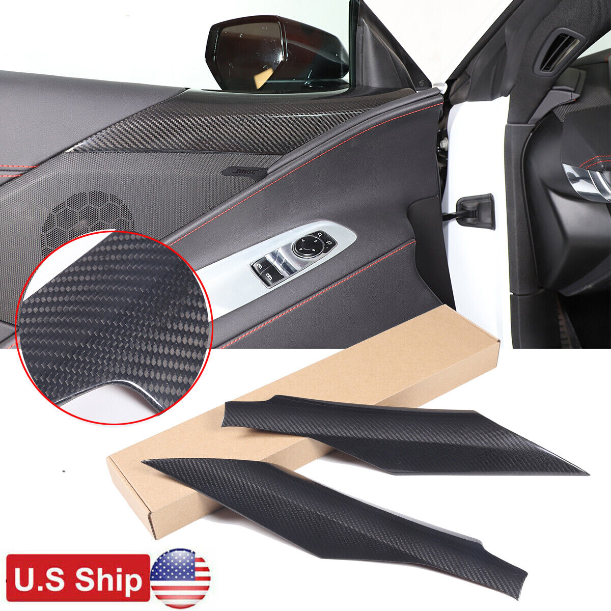 Dry Carbon Fiber Interior Door Panel Trim Cover For Corvette C8 2020-2023 US