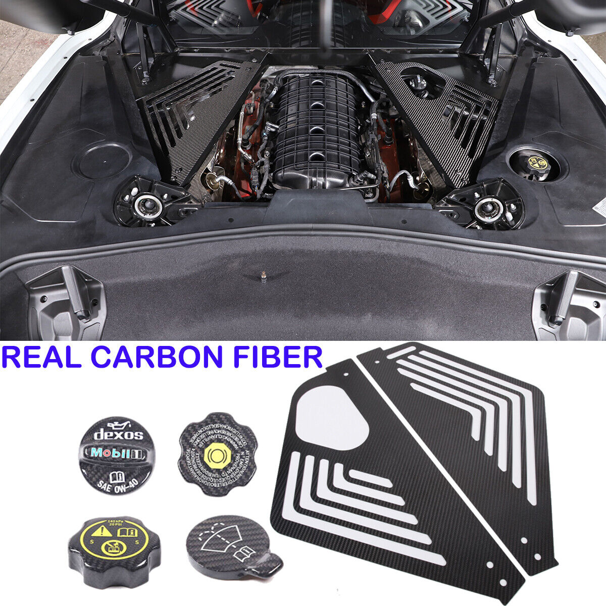 For 20-Up Corvette C8 Coupe Real Dry CARBON FIBER Engine Bay Panel Cover Frame