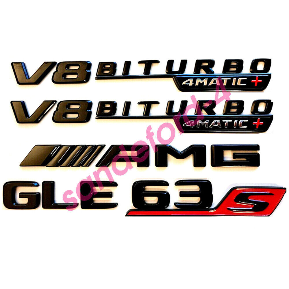GLE 63 S + AMG + V8 BITURBO 4MATIC+ GLOSSY BLACK Emblem Badge Mercedes Benz 2020